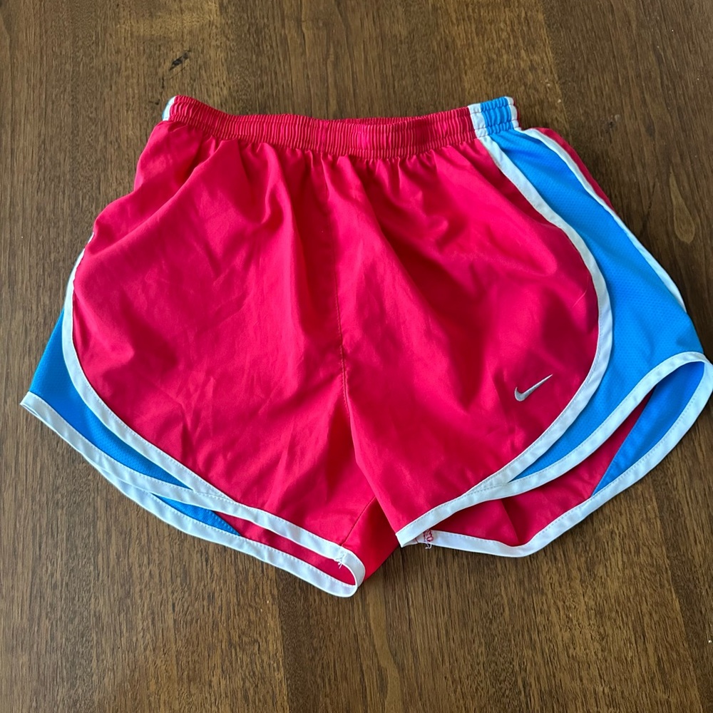 NIKE DRI-FIT WOMEN'S RUNNING SHORTS RED BLUE WHITE XS USED POLYESTER LINER